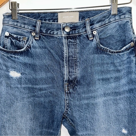 EVERLANE Women's 27 Regular Distressed Frayed Hem Blue Crop The Cheeky Jean - Picture 3 of 10